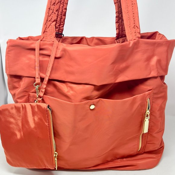 Steve Madden Nueva Fabric Shopper Tote with Wristlet Orange Oversized NWT - Picture 2 of 12